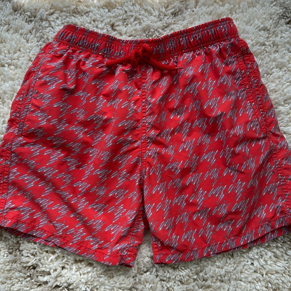 Vilebrequin Red Kids Swim Trunks with Silver Accent Pattern